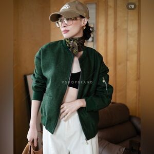 BNWOT Green Bomber Jacket with Zipper Details